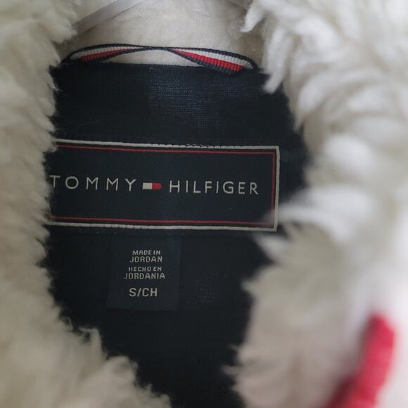 Tommy Hilfiger Faux Fur Jacket Fleece Small Cream Full Zip Logo Pockets - Picture 4 of 8